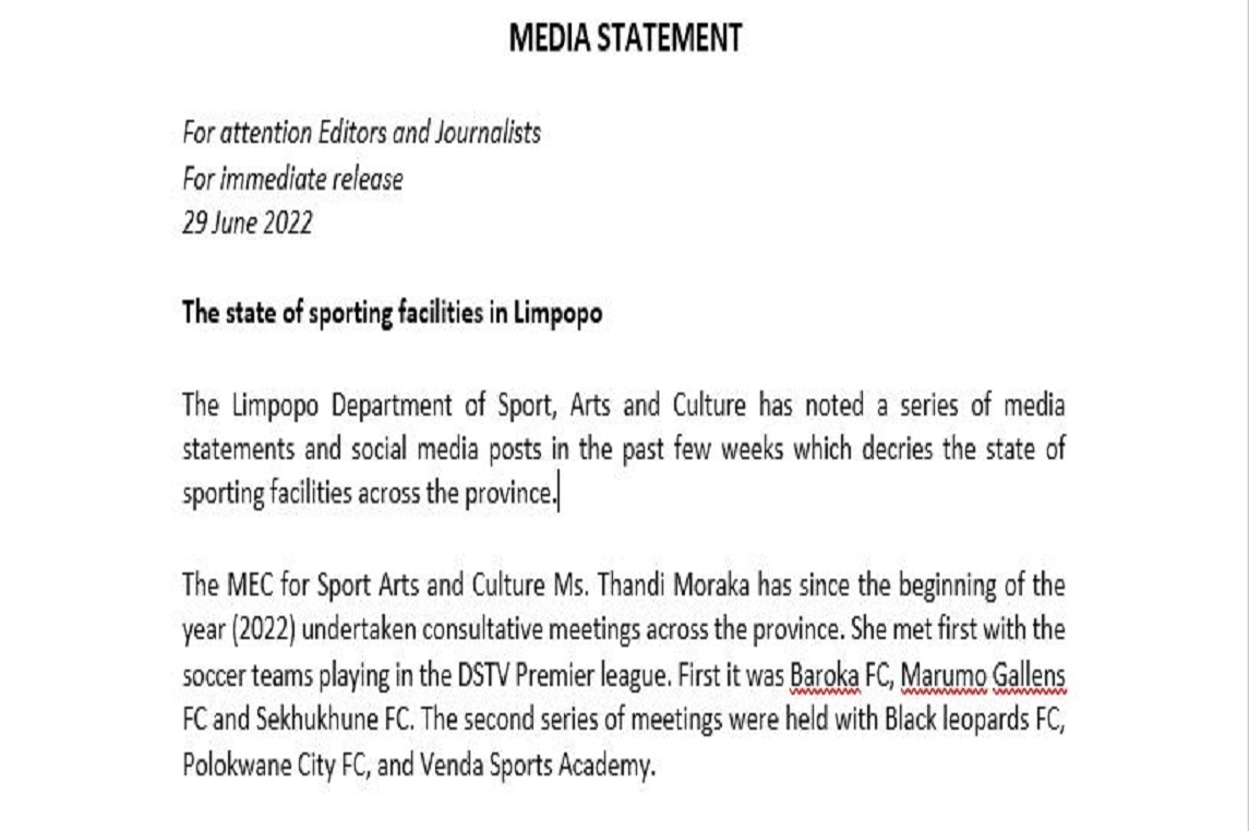 The state of sporting facilities in Limpopo 